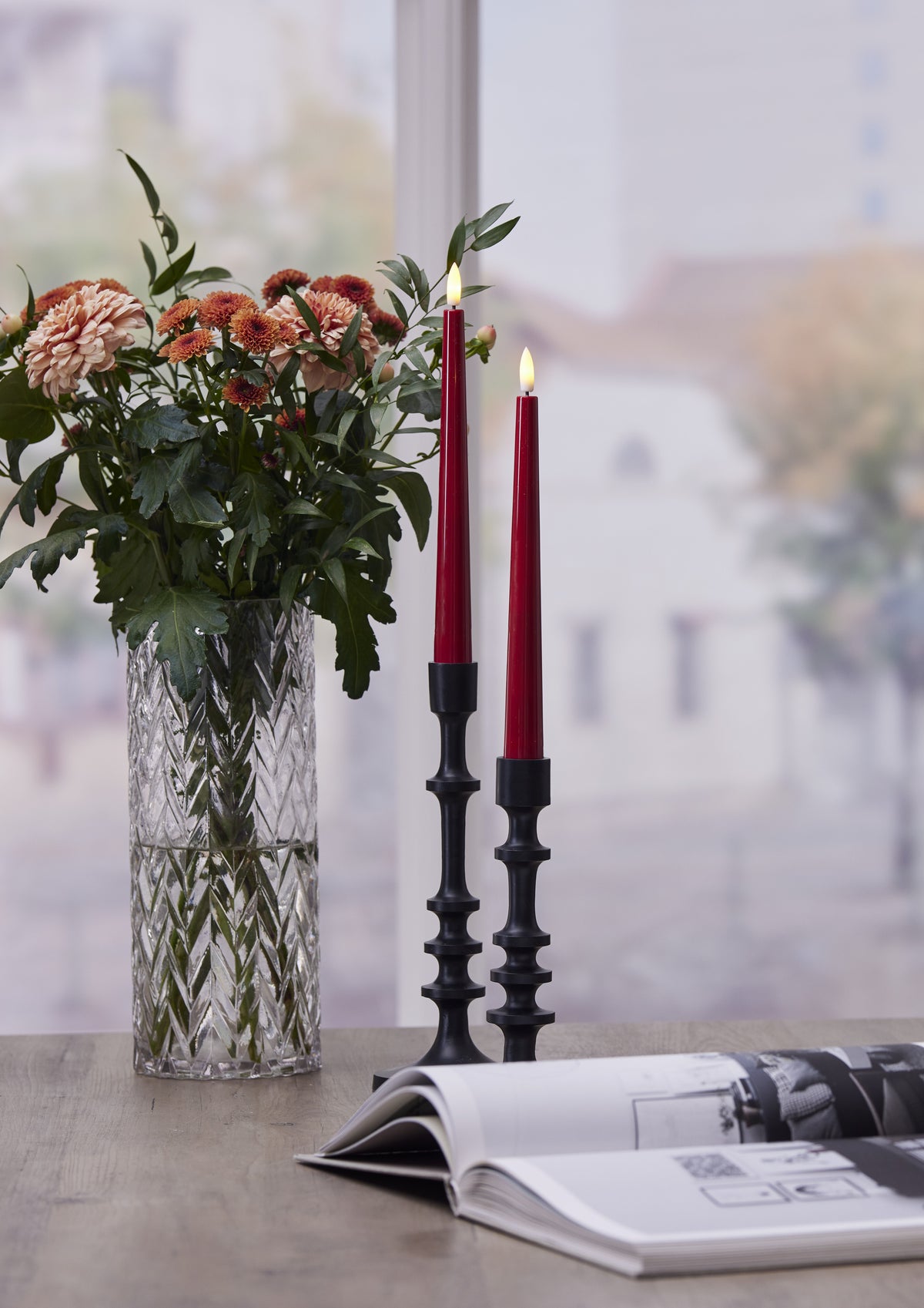 LED Antikljus 2-pack Flamme Candy Röd 26 cm