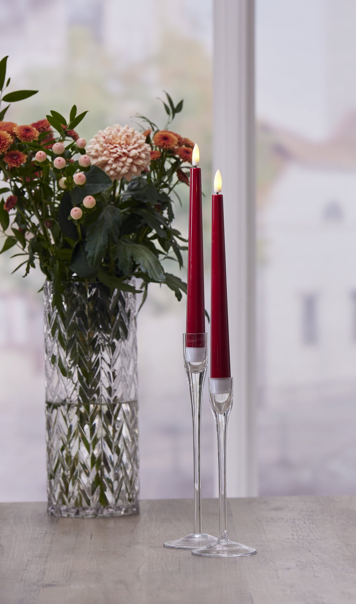 LED Antikljus 2-pack Flamme Candy Röd 26 cm