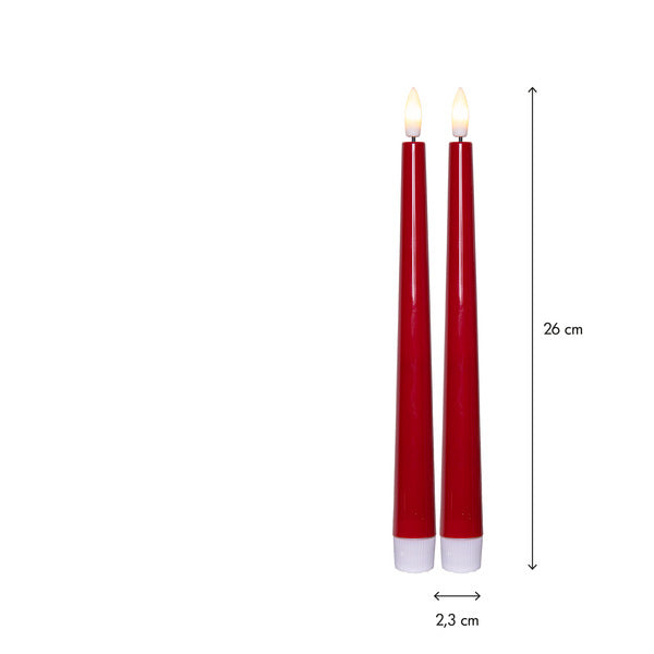 LED Antikljus 2-pack Flamme Candy Röd 26 cm