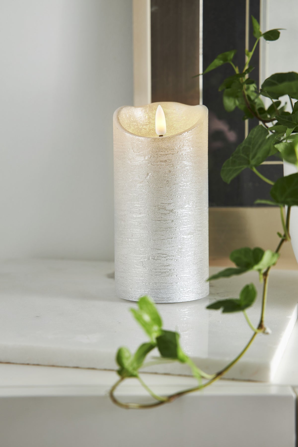 LED Blockljus Flamme Rustic Silver 7,5x15 cm