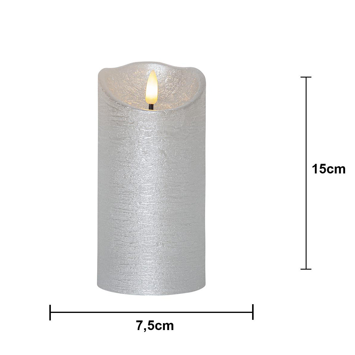 LED Blockljus Flamme Rustic Silver 7,5x15 cm