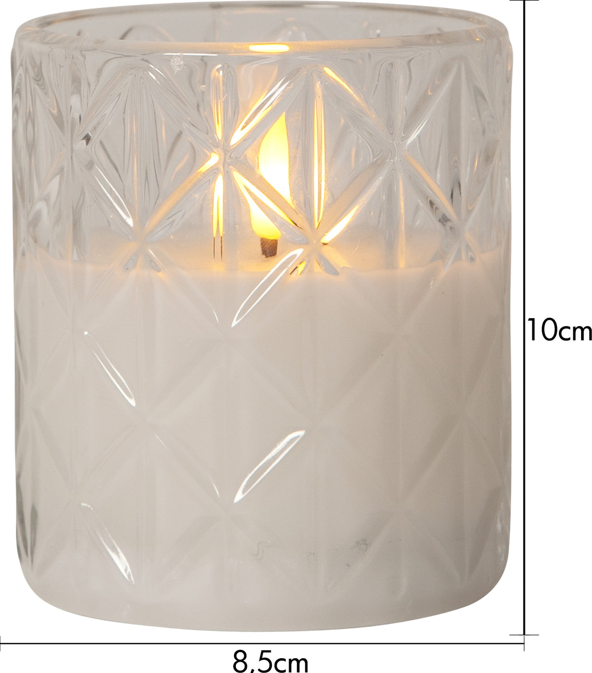 LED Ljus Flamme Romb Transp. glas 10 cm