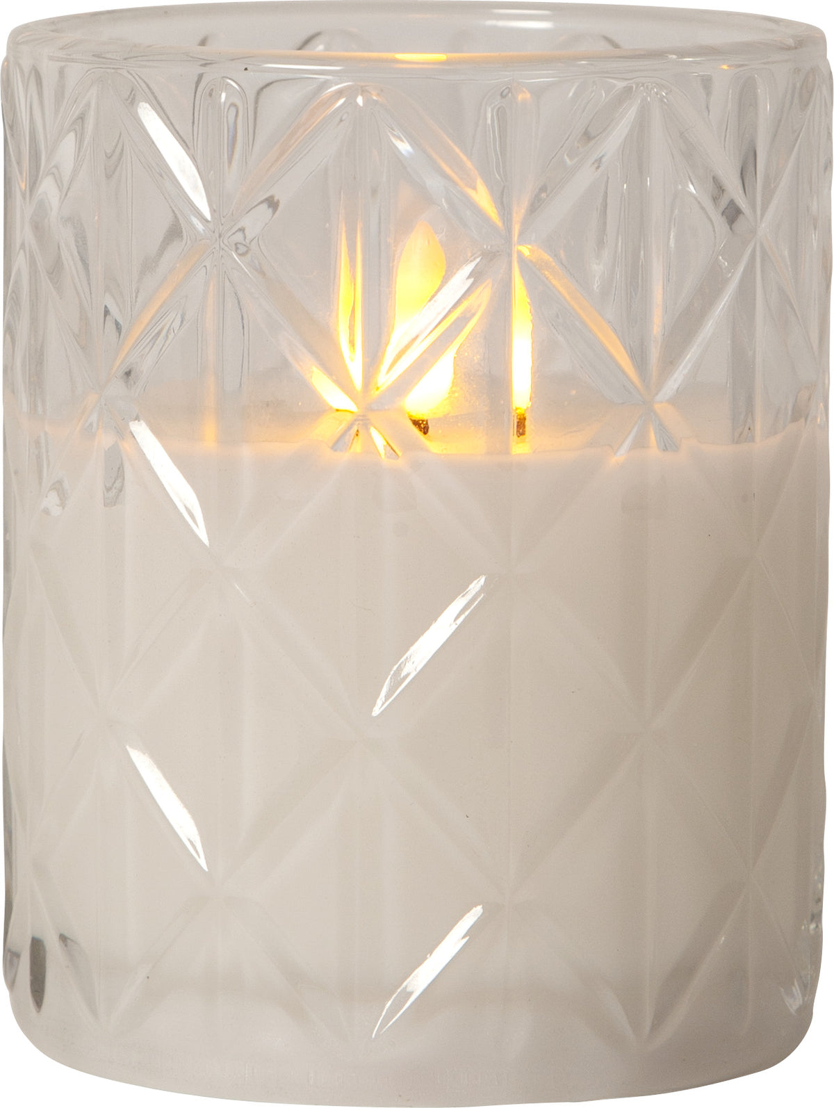 LED Ljus Flamme Romb Transp. glas 12,5 cm