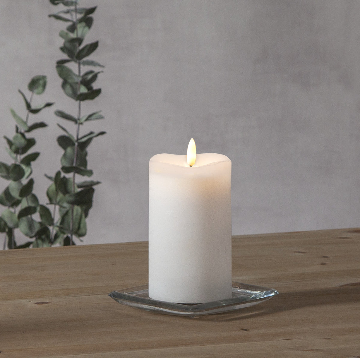 LED Blockljus Flamme Vit 7,5x14 cm
