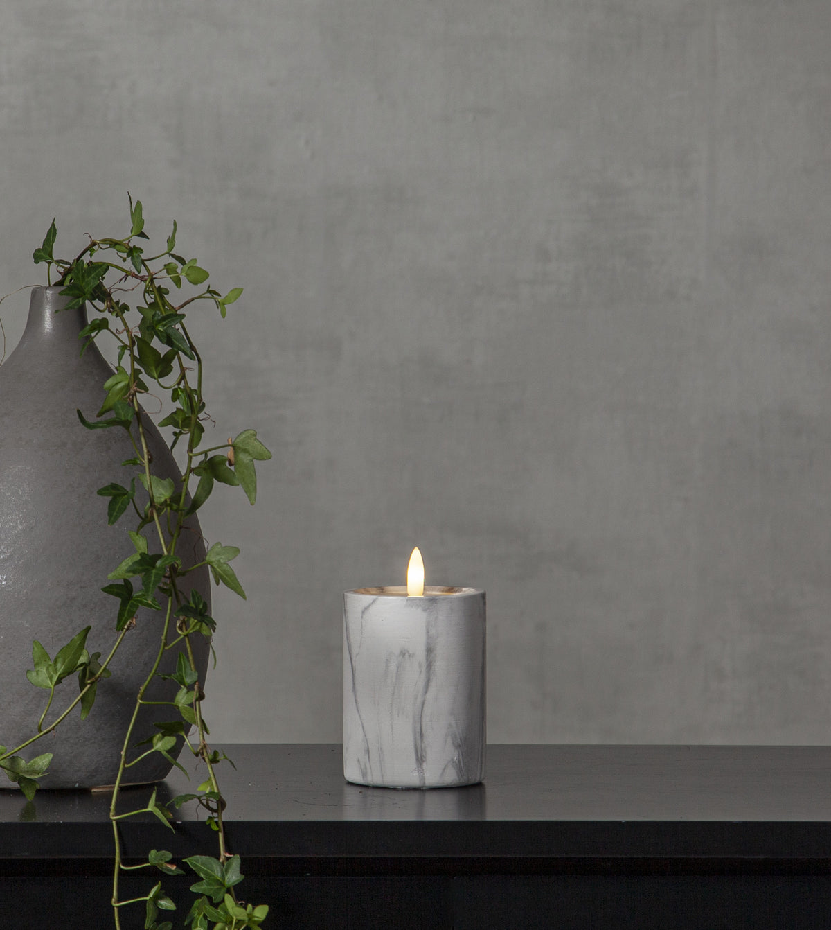 LED Blockljus Flamme Marble Grå 7,5x12,5 cm