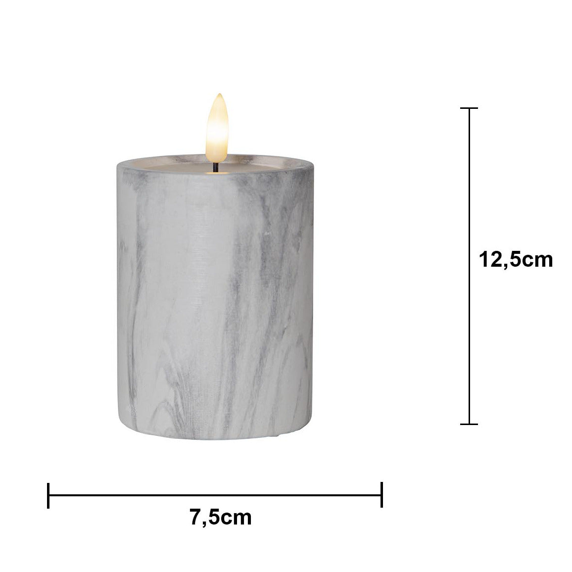 LED Blockljus Flamme Marble Grå 7,5x12,5 cm