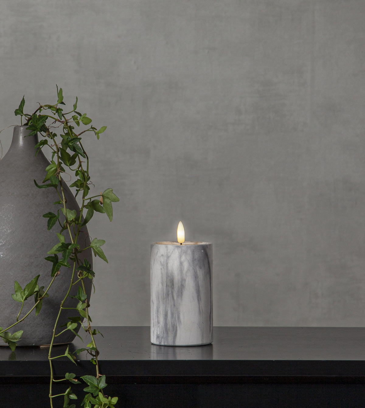 LED Blockljus Flamme Marble Grå 7,5x15 cm