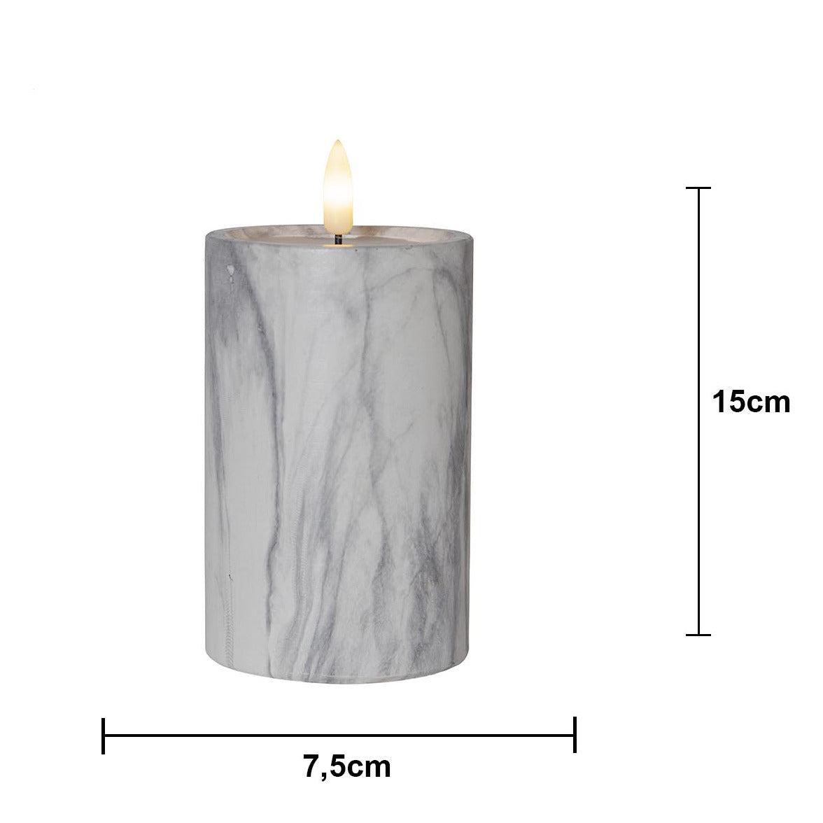 LED Blockljus Flamme Marble Grå 7,5x15 cm