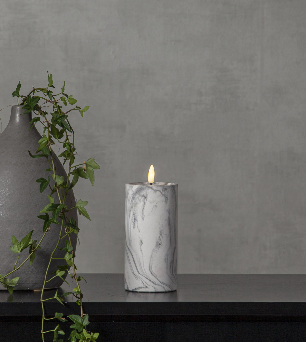 LED Blockljus Flamme Marble Grå 7,5x17,5 cm