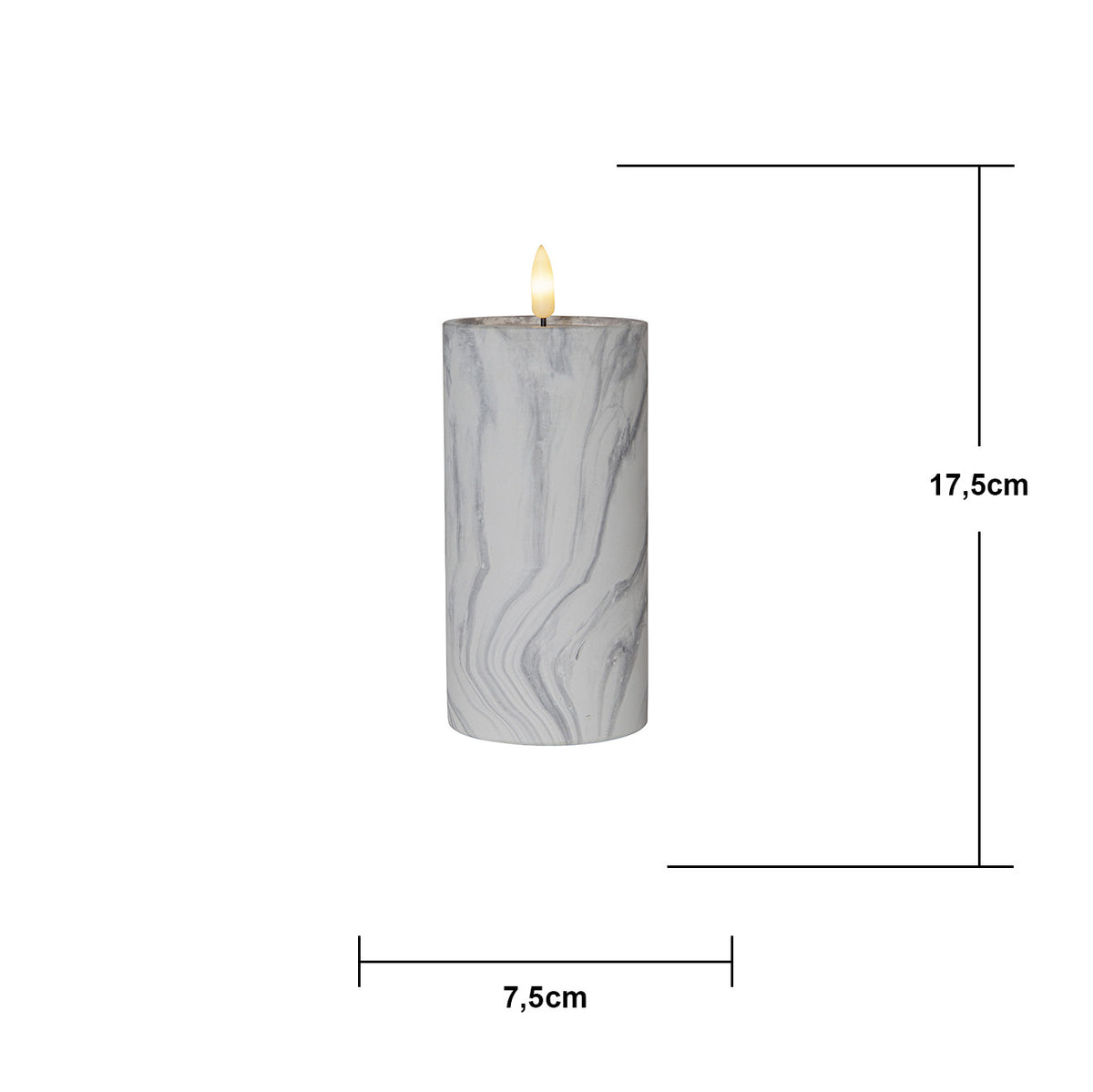 LED Blockljus Flamme Marble Grå 7,5x17,5 cm