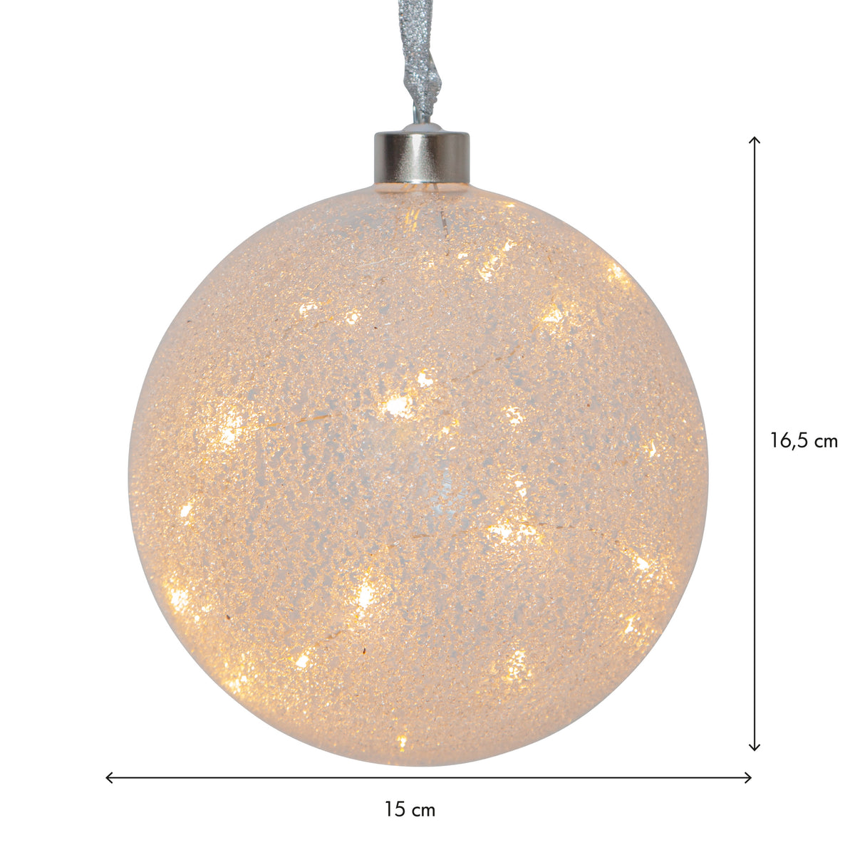 Glaskula Glow Snow Frostad 10cm