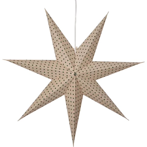 Pappersstjärna Cotton Beige m.grön prick 60cm
