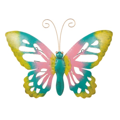 Fjäril i Hamrad Plåt 15x19cm Mint och Rosa