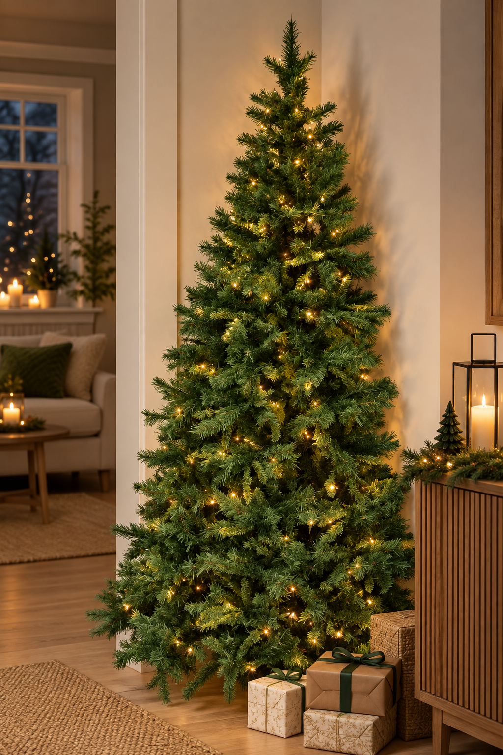Konstgran 'Dakota' För vägg, HALV, 210cm inkl LED belysning
