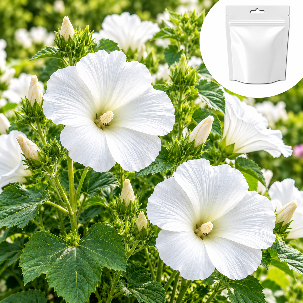 Malva 'Mont Blanc' - Vit fröpåse