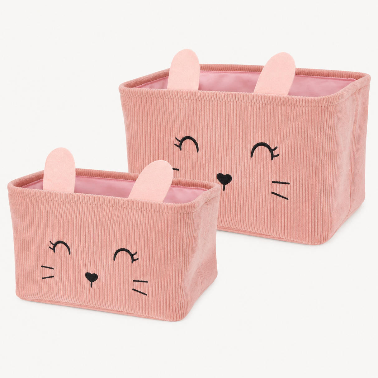 set med 2 rectangular corduroy baskets rosa