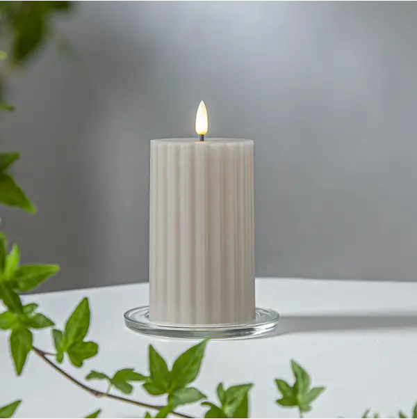 LED Blockljus Flamme Stripe Beige 7,5x15 cm
