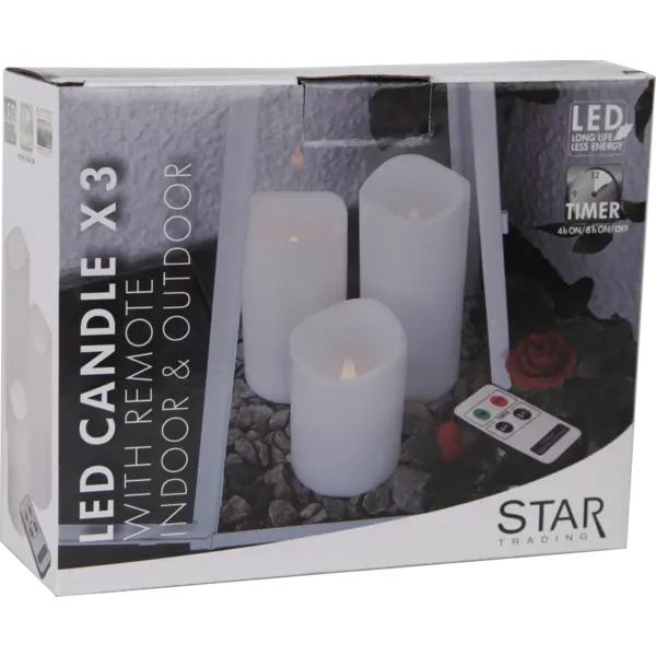 LED Blockljus 3-pack Paul Vit 7,5x11,5/15/18 cm