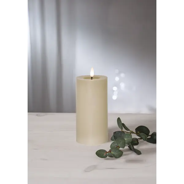 LED Blockljus Flamme Flow Beige 7,5x17,5 cm