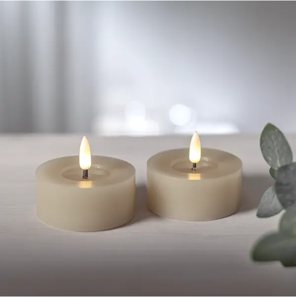 LED Värmeljus 2-pack Flamme Flow Beige 7x5,5 cm