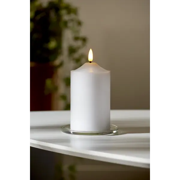 LED Blockljus Flamme Top Vit 7,5x15 cm