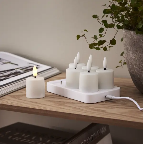 LED Ljus 6-pack Flamme Charge Vit 3,8x6 cm
