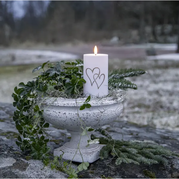 LED Ljus Flamme Heart Vit 7x14 cm