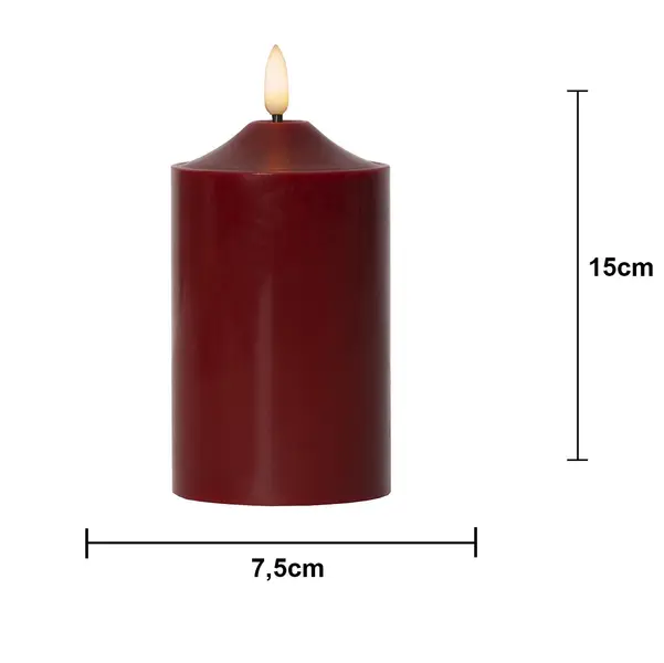 LED Blockljus Flamme Top Röd 7,5x15 cm