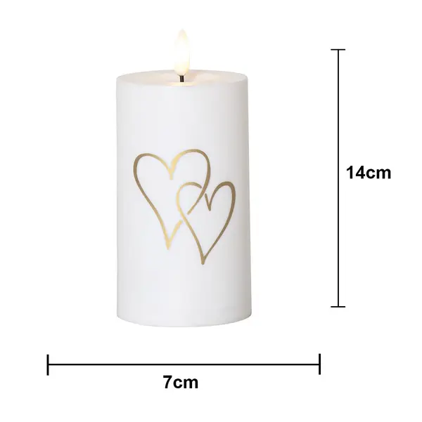 LED Ljus Flamme Heart Vit 7x14 cm
