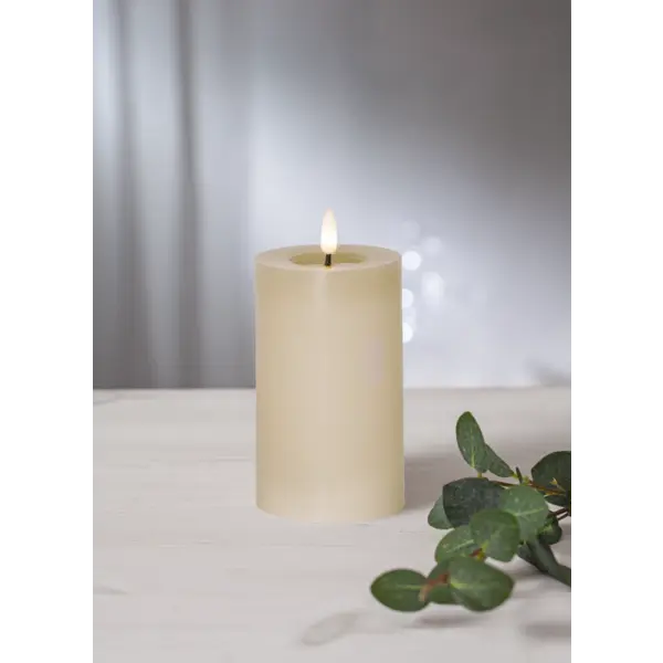 LED Blockljus Flamme Flow Beige 7,5x15 cm