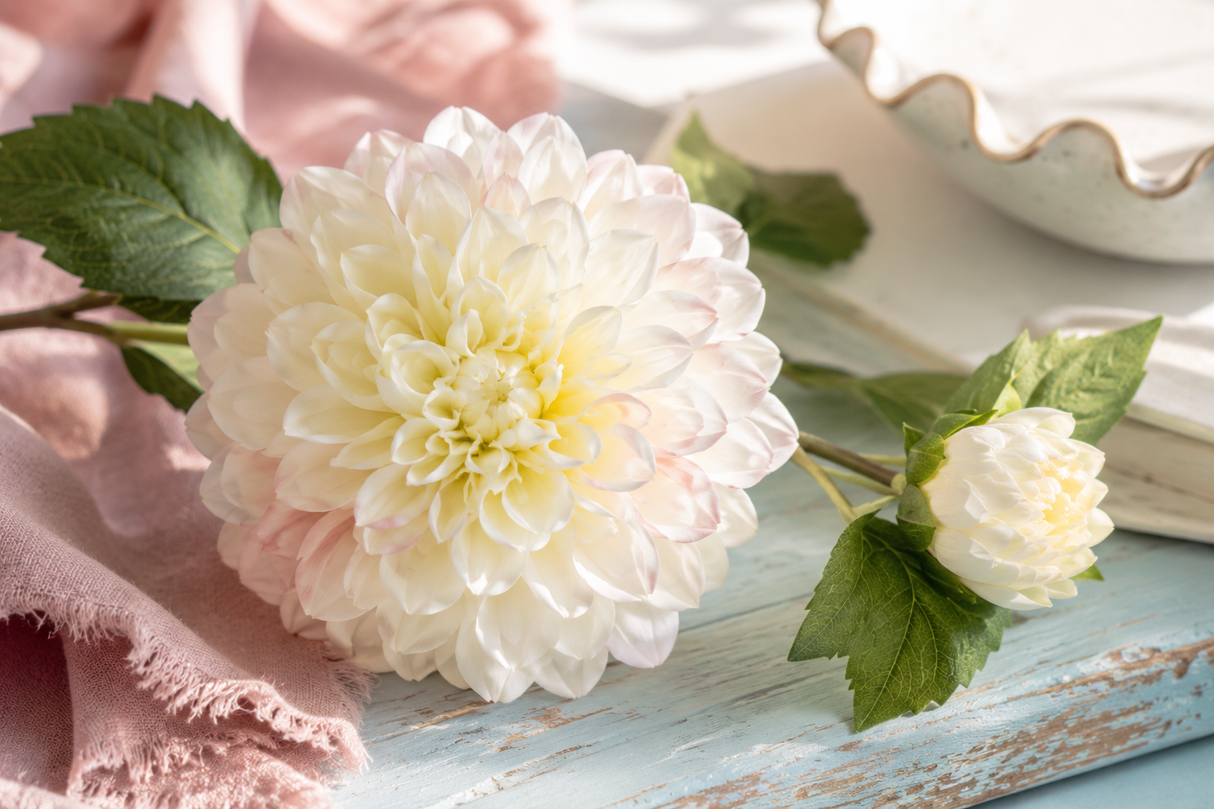 Dahlia pompon creme x2 61 cm