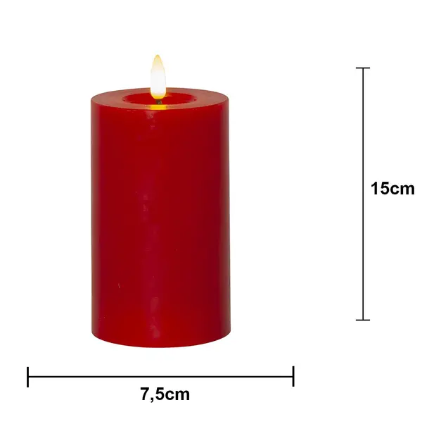 LED Blockljus Flamme Flow Röd 7,5x15 cm