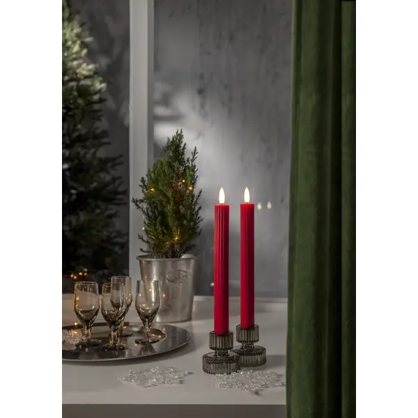 LED Antikljus 2-pack Flamme Stripe Röd 25 cm