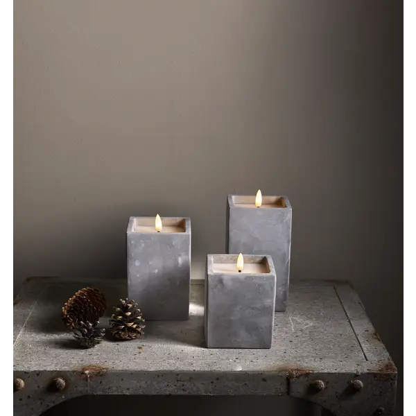 LED Blockljus Flamme Cem Grå 9x11,5 cm