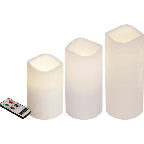 LED Blockljus 3-pack Paul Vit 7,5x11,5/15/18 cm