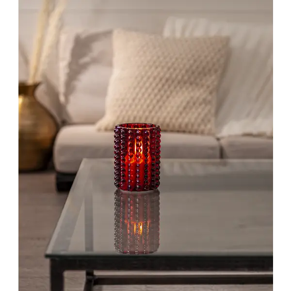 LED Ljus Flamme Dotty Röd glas 12,5 cm
