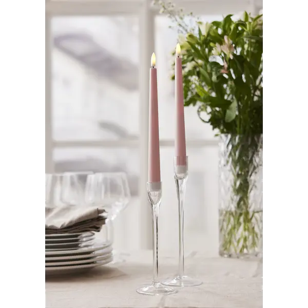 LED Antikljus 2-pack Flamme Candy Rosa 26 cm