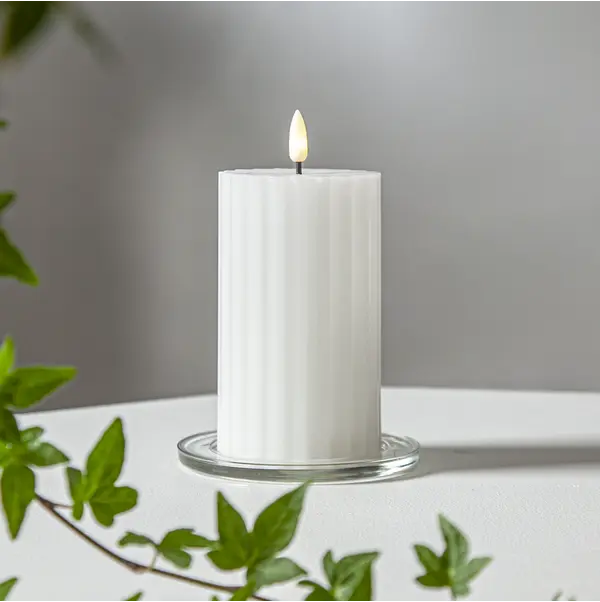 LED Blockljus Flamme Stripe Vit 7,5x15 cm