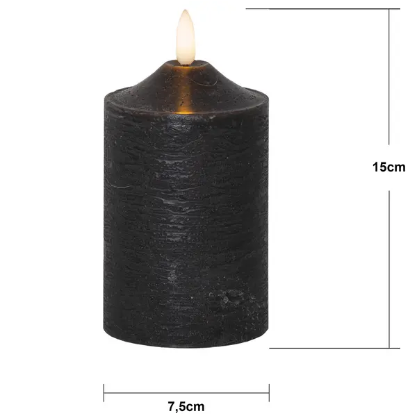 LED Blockljus Flamme Top Svart 7,5x15 cm