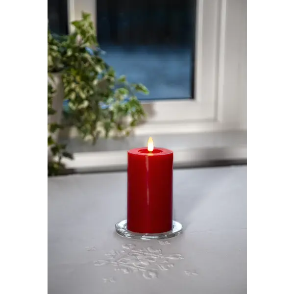 LED Blockljus Flamme Flow Röd 7,5x15 cm