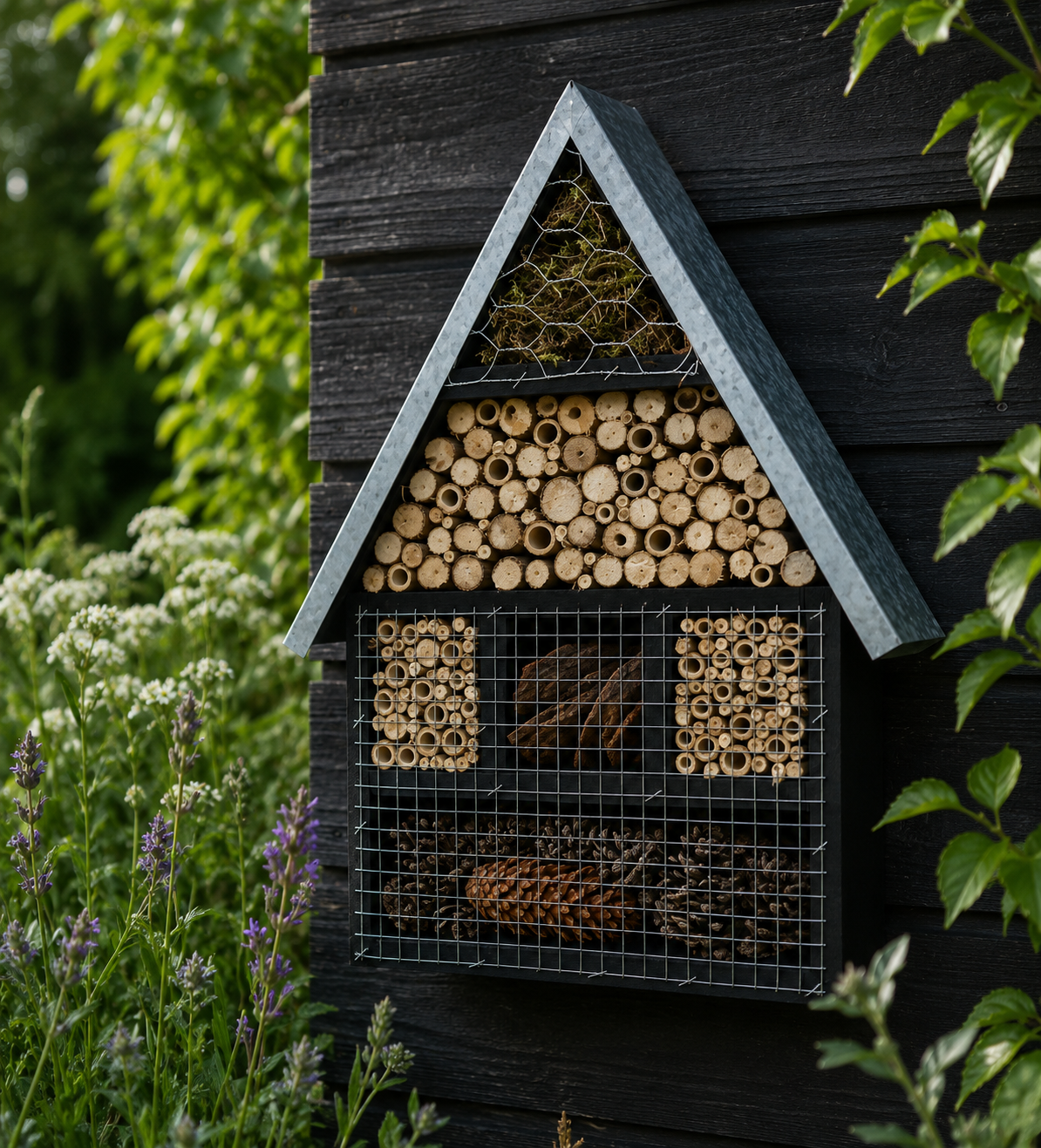 CARE-Bird Insektshotell B med Zinktak 50cm - Svart