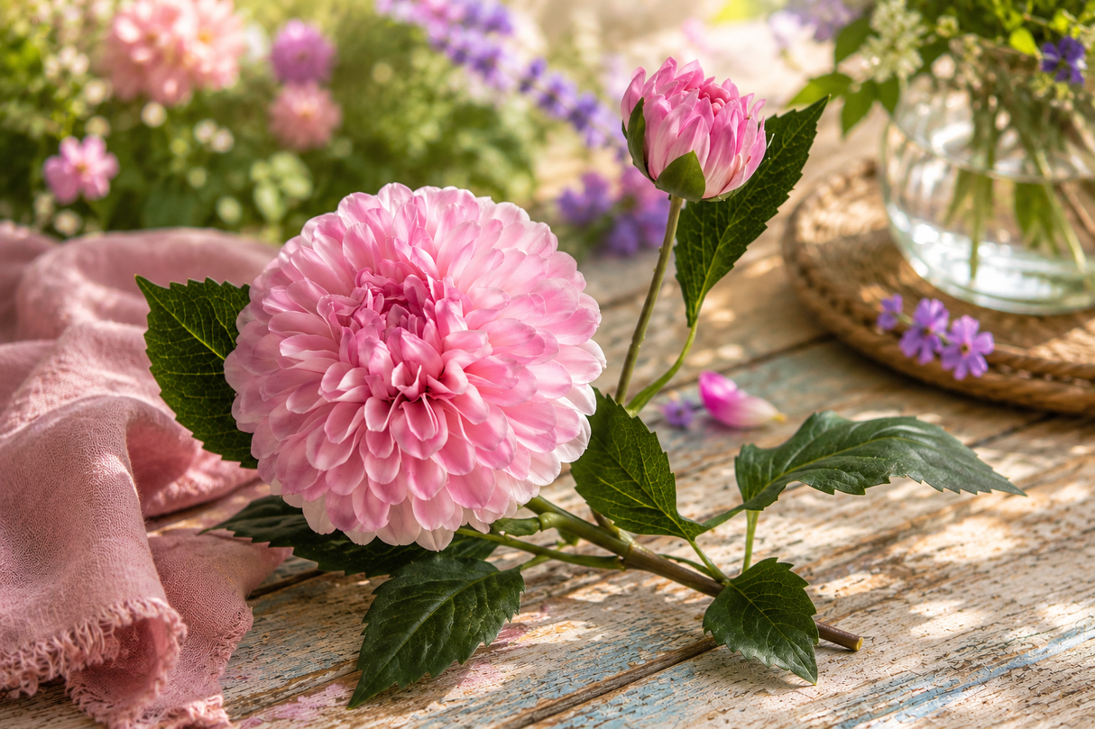 Dahlia pompon ljusrosa x2 61 cm