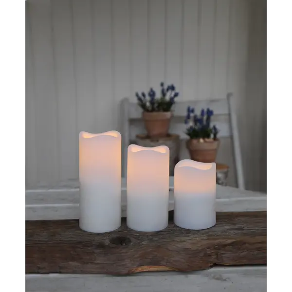 LED Blockljus 3-pack Paul Vit 7,5x11,5/15/18 cm