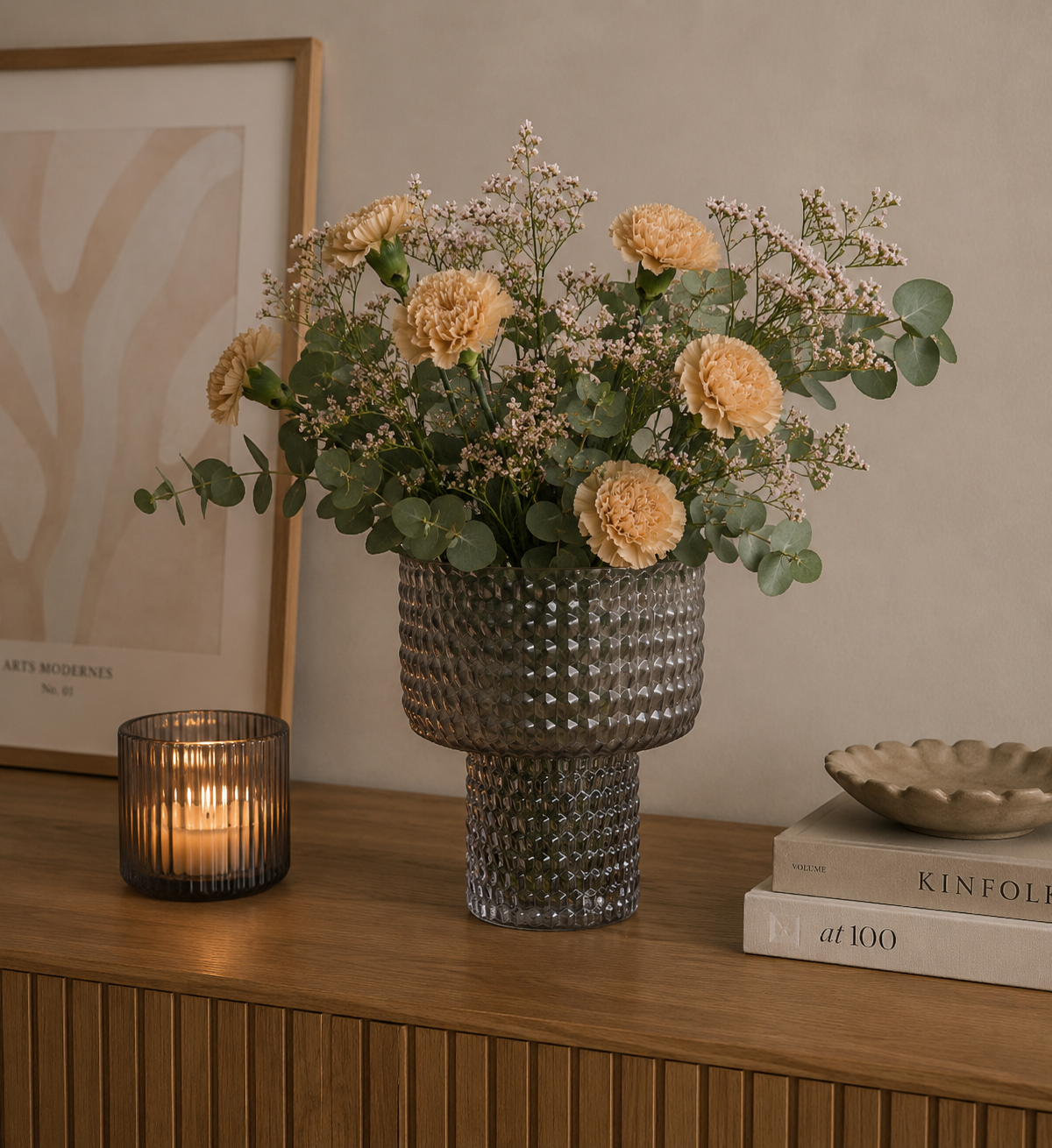 Glasvas 'Low Diamond' Grå