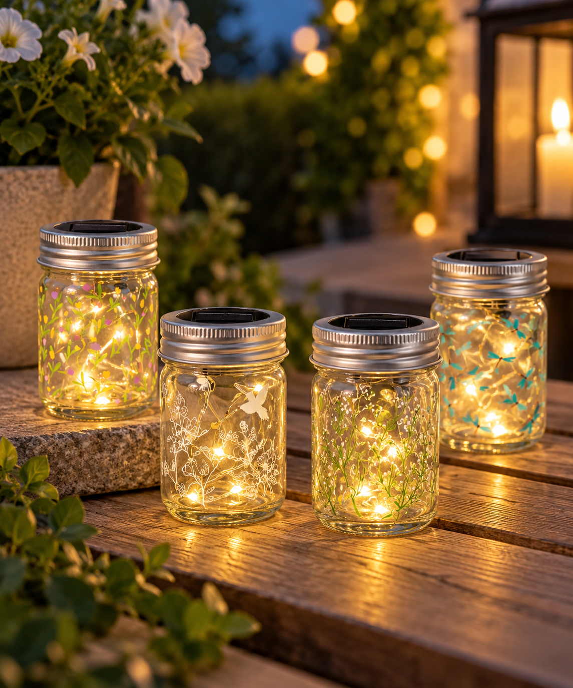 Solcellslykta i glas med LED