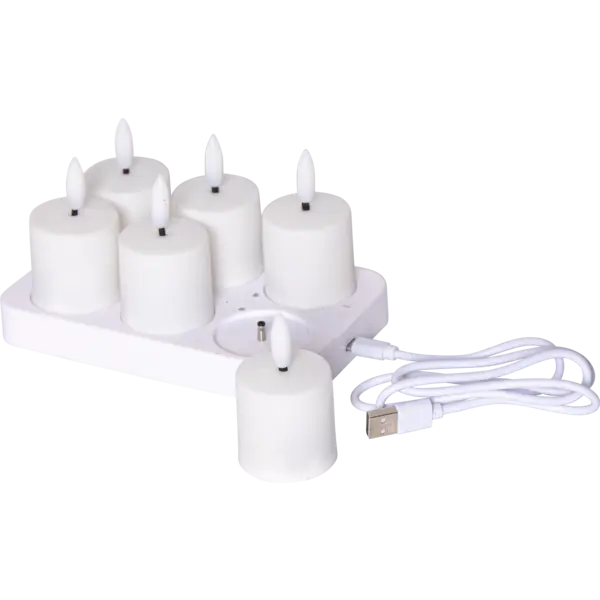 LED Ljus 6-pack Flamme Charge Vit 3,8x6 cm