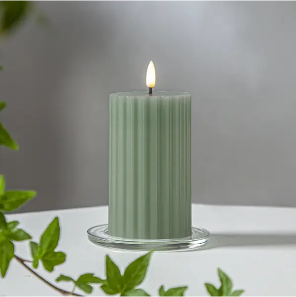 LED Blockljus Flamme Stripe Grön 7,5x15 cm