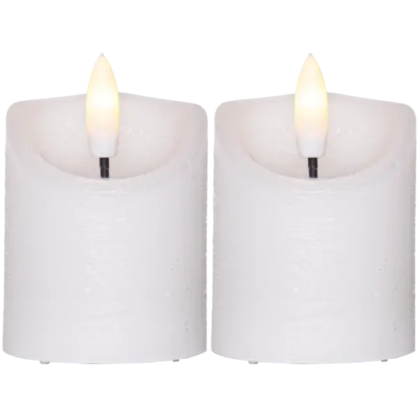 LED Blockljus 2-pack Flamme Rustic Vit 5x7,5 cm