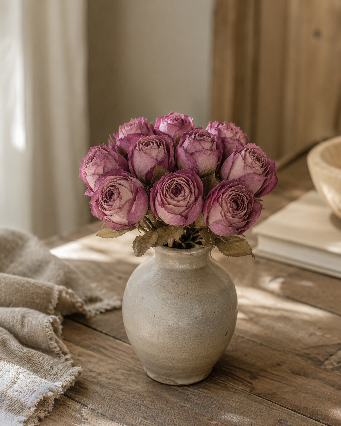 Rosa Dried Bundle lila x10 27 cm