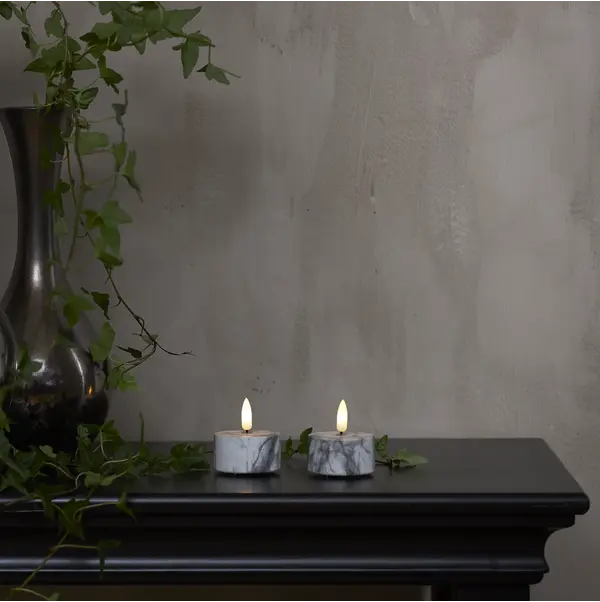 LED Värmeljus 2-pack Flamme Marble Grå 5,5x6 cm